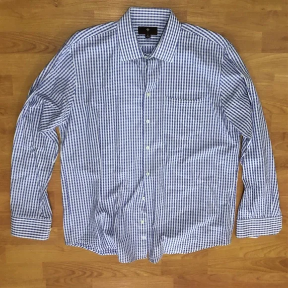 Men’s XL Toscano lavender white check button front shirt 100% cottpn - Picture 4 of 7